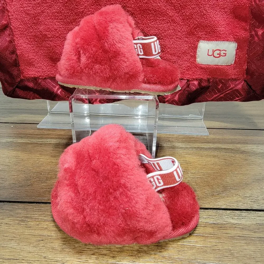 2 Pc Infant UGGs Red Slippers w/ Matching Security Blanket in Box - Size 2/3 NWT